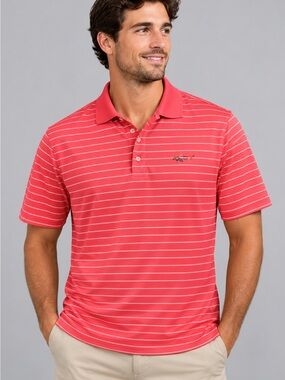 Greg Norman Tasso Elba Five Iron Play Dry Polo Shirt Pink Stripe Men’s Small